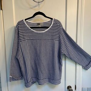 Habitat XL blue white sweater boxy 3/4 sleeve cotton